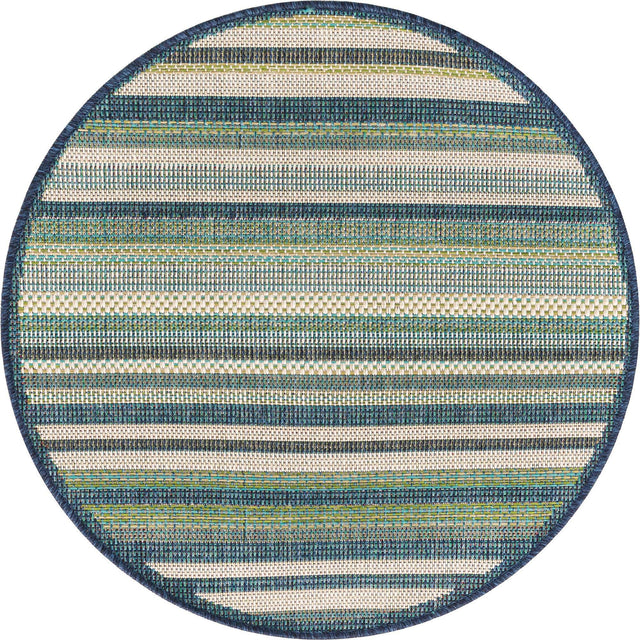 Blue 3' 3 x 3' 3 Baja Outdoor Round Area Rug Weather Resistant for Patio, Deck, Terrace, Balcony, Porch 100% Polypropylene Modern Outside Decor for Sale at Rug Engine
