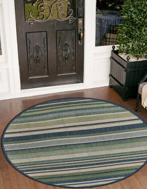 Blue 5' 3 x 5' 3 Baja Outdoor Round Area Rug Weather Resistant for Patio, Deck, Terrace, Balcony, Porch 100% Polypropylene Modern Outside Decor for Sale at Rug Engine