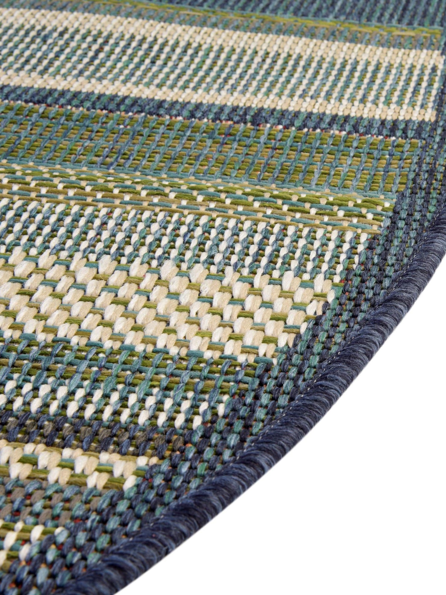 Blue 5' 3 x 5' 3 Baja Outdoor Round Area Rug Weather Resistant for Patio, Deck, Terrace, Balcony, Porch 100% Polypropylene Modern Outside Decor for Sale at Rug Engine