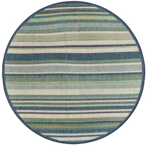 Blue 5' 3 x 5' 3 Baja Outdoor Round Area Rug Weather Resistant for Patio, Deck, Terrace, Balcony, Porch 100% Polypropylene Modern Outside Decor for Sale at Rug Engine