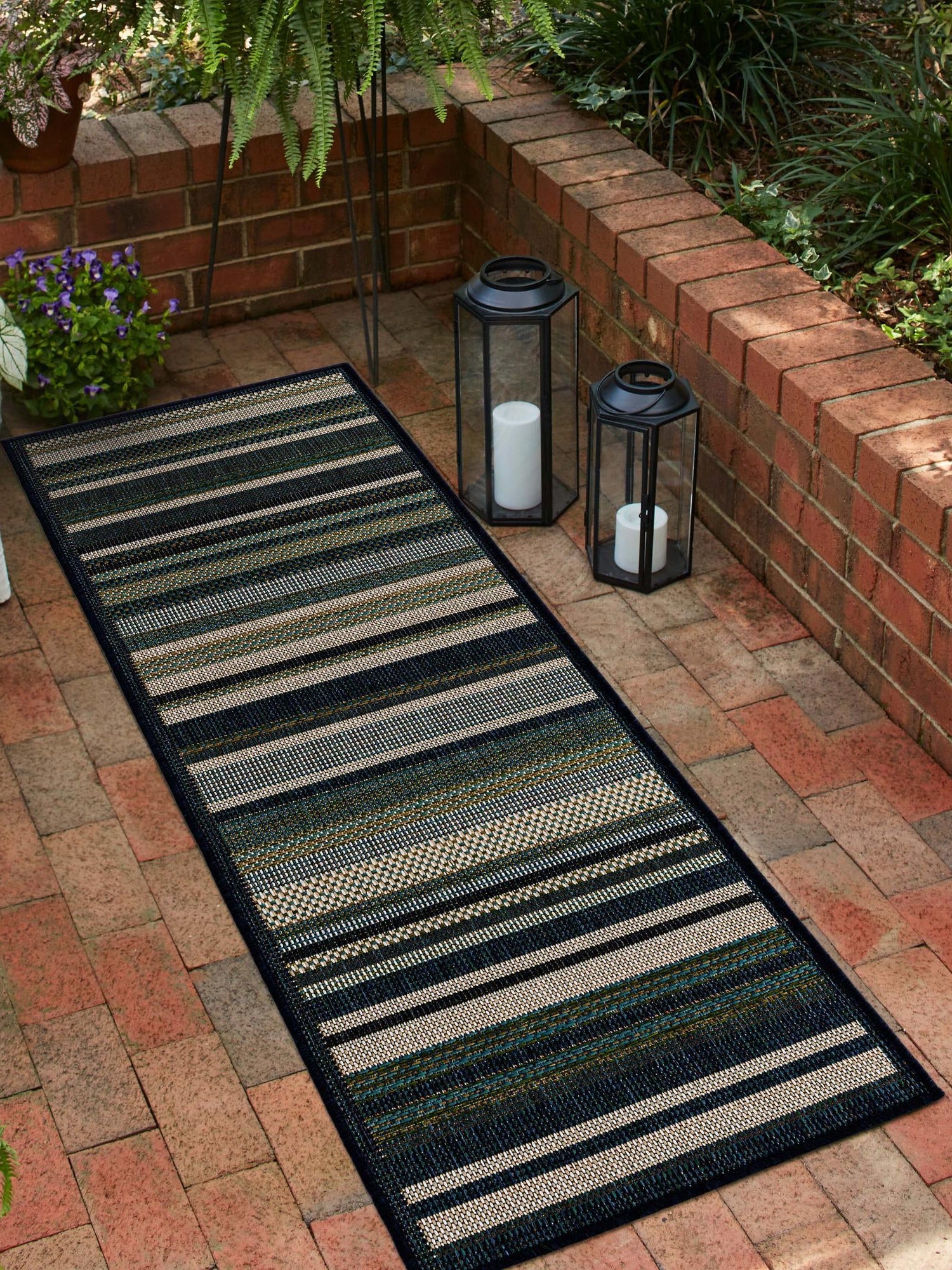 Blue 2' x 7' 10 Baja Outdoor Runner Area Rug Weather Resistant for Patio, Deck, Terrace, Balcony, Porch 100% Polypropylene Modern Outside Decor for Sale at Rug Engine