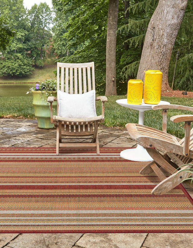 Burgundy 5' 3 x 5' 3 Baja Outdoor Square Area Rug Weather Resistant for Patio, Deck, Terrace, Balcony, Porch 100% Polypropylene Modern Outside Decor for Sale at Rug Engine