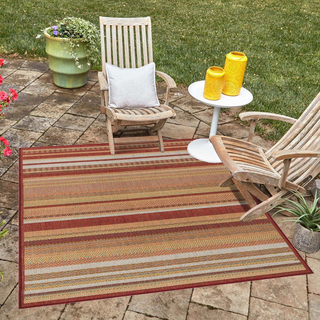 Burgundy 5' 3 x 5' 3 Baja Outdoor Square Area Rug Weather Resistant for Patio, Deck, Terrace, Balcony, Porch 100% Polypropylene Modern Outside Decor for Sale at Rug Engine