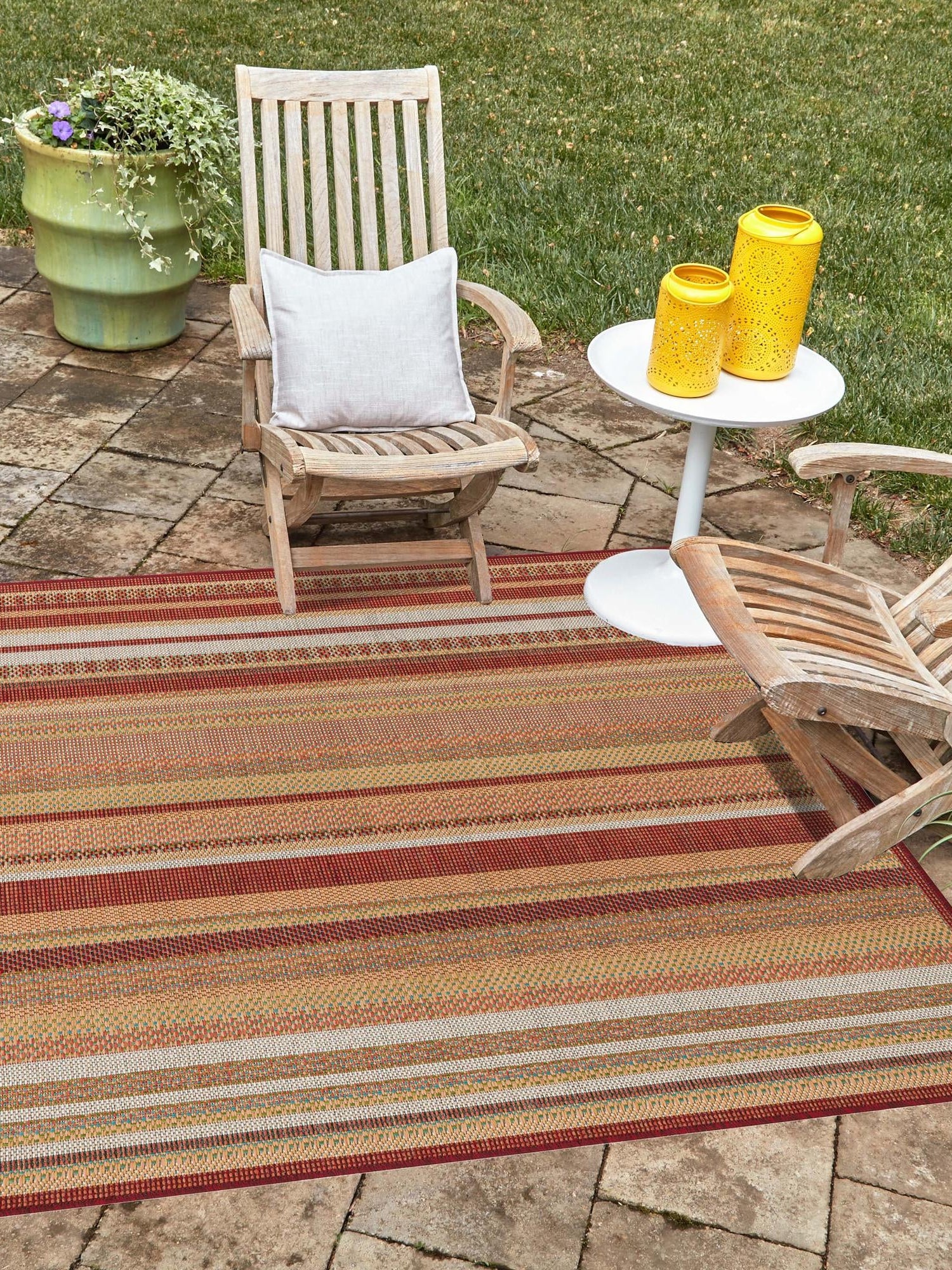 Burgundy 7' 10 x 7' 10 Baja Outdoor Square Area Rug Weather Resistant for Patio, Deck, Terrace, Balcony, Porch 100% Polypropylene Modern Outside Decor for Sale at Rug Engine