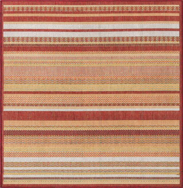 Burgundy 5' 3 x 5' 3 Baja Outdoor Square Area Rug Weather Resistant for Patio, Deck, Terrace, Balcony, Porch 100% Polypropylene Modern Outside Decor for Sale at Rug Engine
