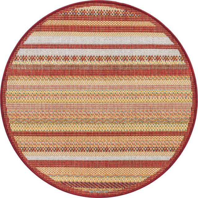 Burgundy 3' 3 x 3' 3 Baja Outdoor Round Area Rug Weather Resistant for Patio, Deck, Terrace, Balcony, Porch 100% Polypropylene Modern Outside Decor for Sale at Rug Engine