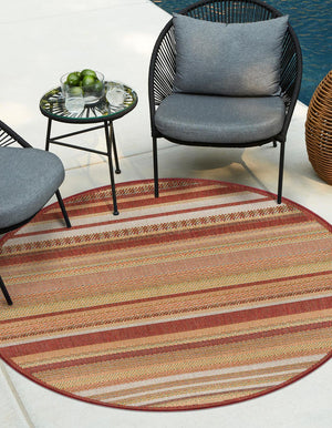 Burgundy 5' 3 x 5' 3 Baja Outdoor Round Area Rug Weather Resistant for Patio, Deck, Terrace, Balcony, Porch 100% Polypropylene Modern Outside Decor for Sale at Rug Engine