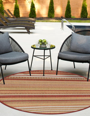 Burgundy 7' 10 x 7' 10 Baja Outdoor Round Area Rug Weather Resistant for Patio, Deck, Terrace, Balcony, Porch 100% Polypropylene Modern Outside Decor for Sale at Rug Engine