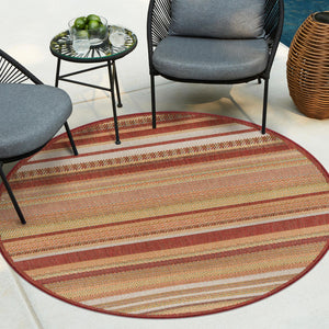 Burgundy 7' 10 x 7' 10 Baja Outdoor Round Area Rug Weather Resistant for Patio, Deck, Terrace, Balcony, Porch 100% Polypropylene Modern Outside Decor for Sale at Rug Engine