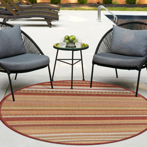 Burgundy 7' 10 x 7' 10 Baja Outdoor Round Area Rug Weather Resistant for Patio, Deck, Terrace, Balcony, Porch 100% Polypropylene Modern Outside Decor for Sale at Rug Engine