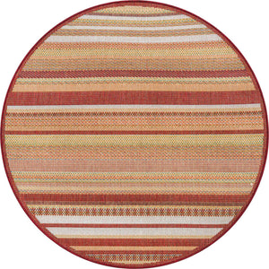 Burgundy 5' 3 x 5' 3 Baja Outdoor Round Area Rug Weather Resistant for Patio, Deck, Terrace, Balcony, Porch 100% Polypropylene Modern Outside Decor for Sale at Rug Engine