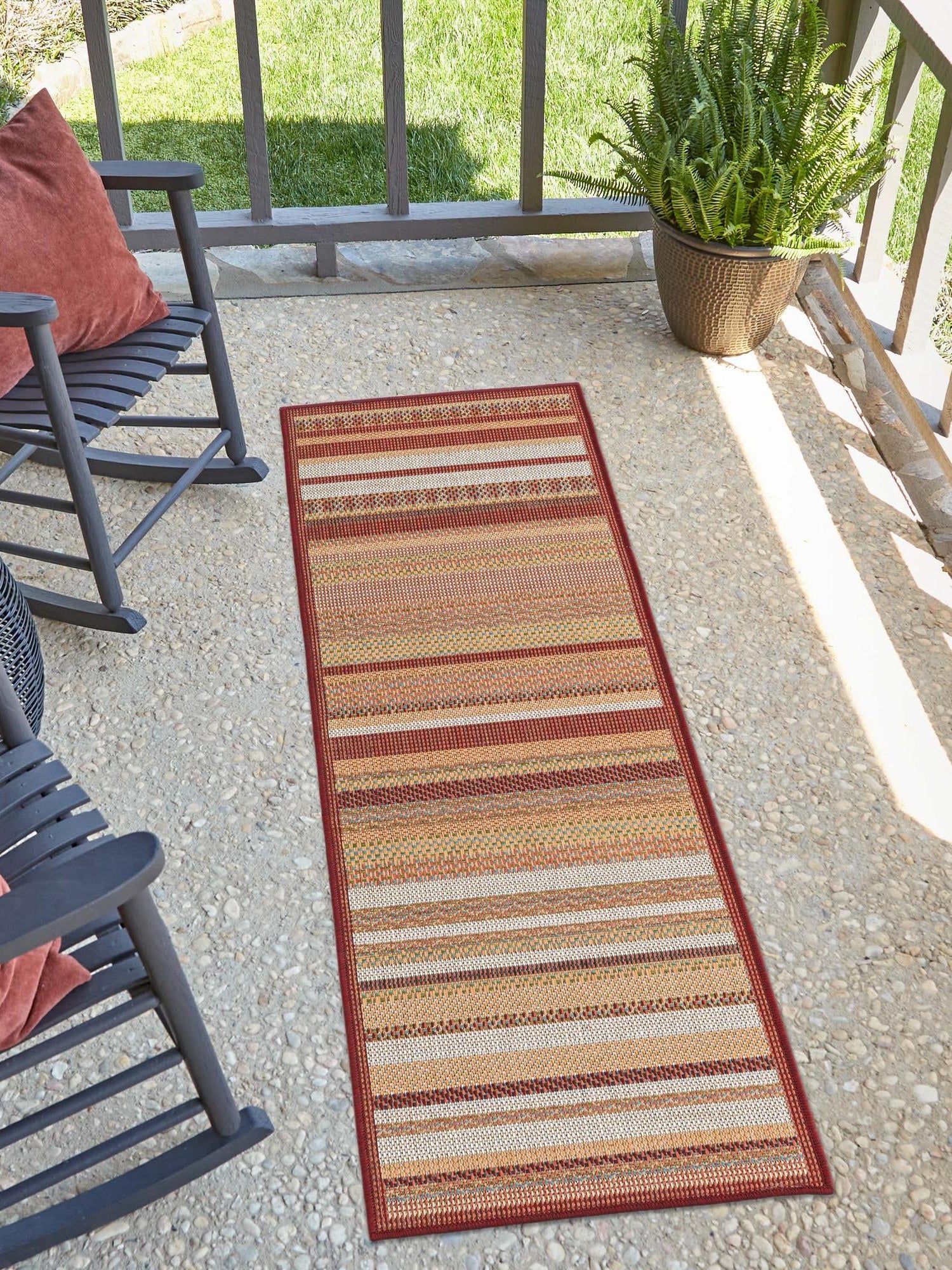 Burgundy 2' x 5' 11 Baja Outdoor Runner Area Rug Weather Resistant for Patio, Deck, Terrace, Balcony, Porch 100% Polypropylene Modern Outside Decor for Sale at Rug Engine