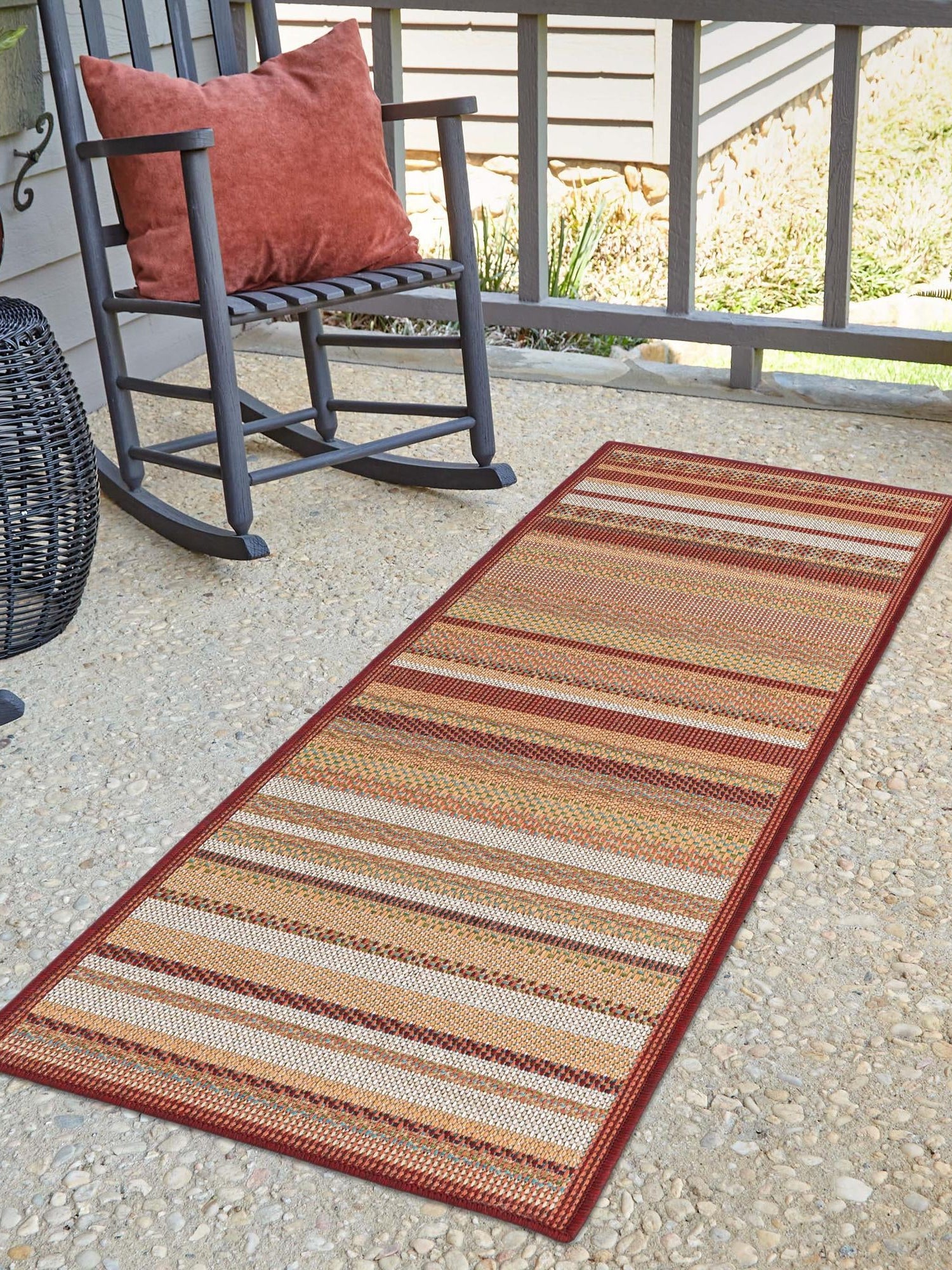 Burgundy 2' x 7' 10 Baja Outdoor Runner Area Rug Weather Resistant for Patio, Deck, Terrace, Balcony, Porch 100% Polypropylene Modern Outside Decor for Sale at Rug Engine