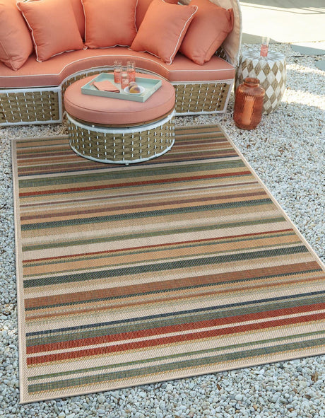 Multicolor 5' 3 x 7' 7 Baja Outdoor Rectangle Area Rug Weather Resistant for Patio, Deck, Terrace, Balcony, Porch 100% Polypropylene Modern Outside Decor for Sale at Rug Engine