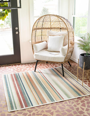 Multicolor 7' 10 x 7' 10 Baja Outdoor Square Area Rug Weather Resistant for Patio, Deck, Terrace, Balcony, Porch 100% Polypropylene Modern Outside Decor for Sale at Rug Engine