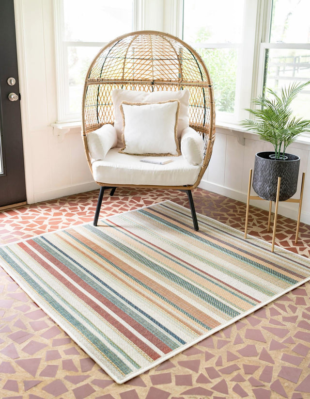 Multicolor 5' 3 x 5' 3 Baja Outdoor Square Area Rug Weather Resistant for Patio, Deck, Terrace, Balcony, Porch 100% Polypropylene Modern Outside Decor for Sale at Rug Engine