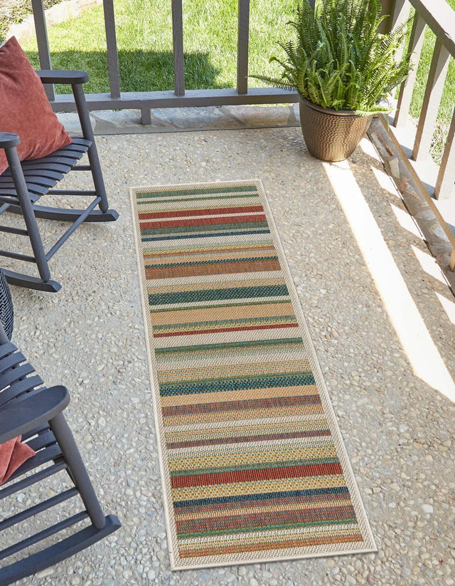 Multicolor 2' x 7' 10 Baja Outdoor Runner Area Rug Weather Resistant for Patio, Deck, Terrace, Balcony, Porch 100% Polypropylene Modern Outside Decor for Sale at Rug Engine