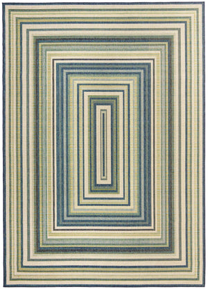 Blue 9' x 12' Baja Outdoor Rectangle Area Rug Weather Resistant for Patio, Deck, Terrace, Balcony, Porch 100% Polypropylene Modern Outside Decor for Sale at Rug Engine