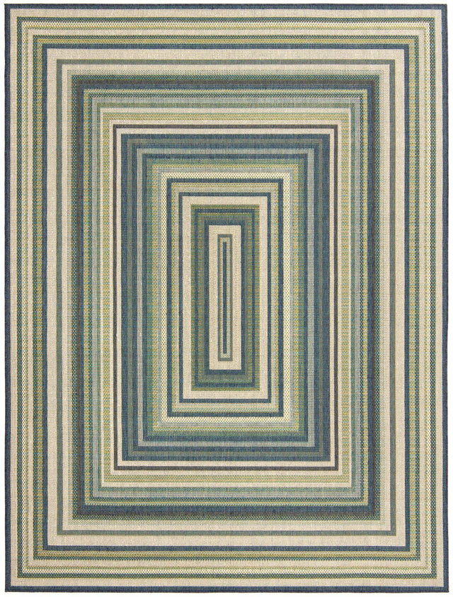 Blue 7' 10 x 10' Baja Outdoor Rectangle Area Rug Weather Resistant for Patio, Deck, Terrace, Balcony, Porch 100% Polypropylene Modern Outside Decor for Sale at Rug Engine