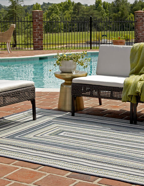 Blue 7' 10 x 10' Baja Outdoor Rectangle Area Rug Weather Resistant for Patio, Deck, Terrace, Balcony, Porch 100% Polypropylene Modern Outside Decor for Sale at Rug Engine