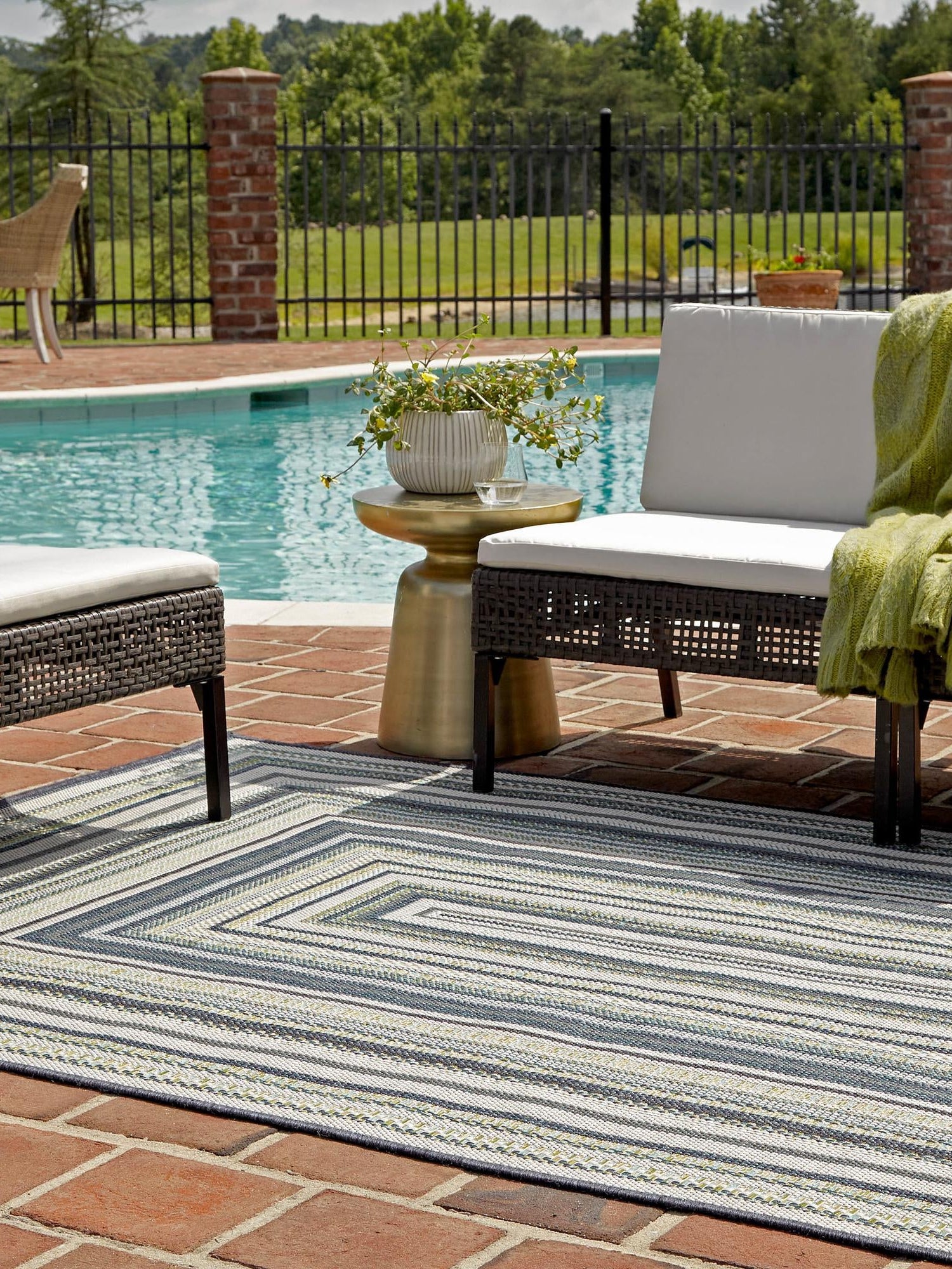 Blue 5' 3 x 7' 7 Baja Outdoor Rectangle Area Rug Weather Resistant for Patio, Deck, Terrace, Balcony, Porch 100% Polypropylene Modern Outside Decor for Sale at Rug Engine