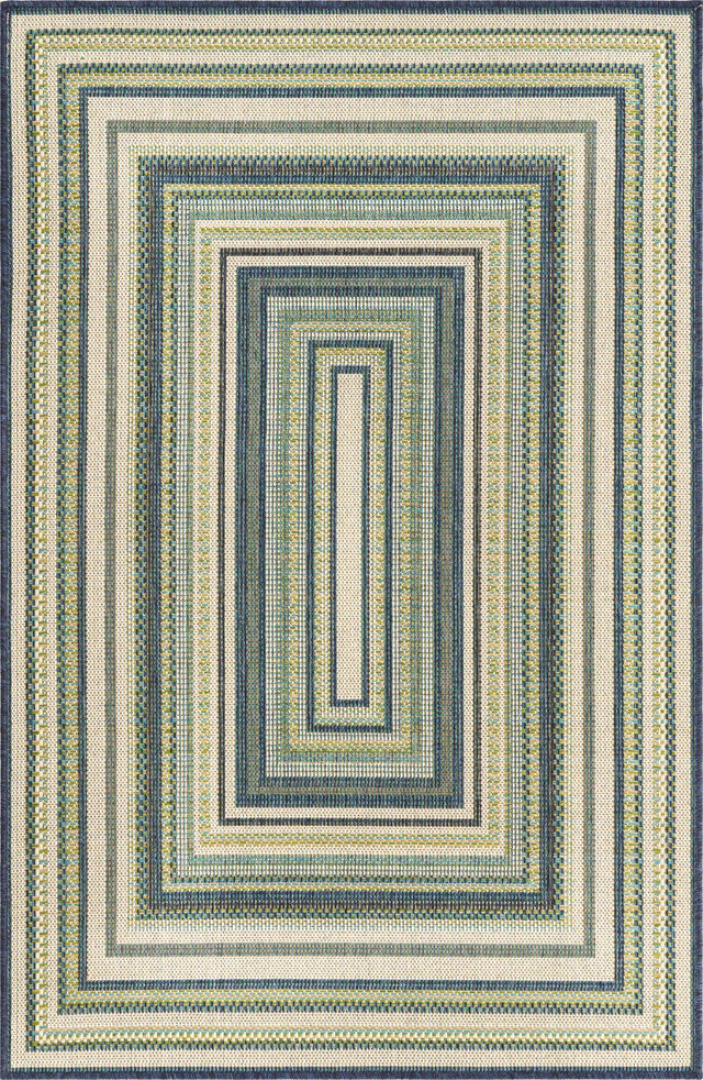 Blue 3' 11 x 5' 11 Baja Outdoor Rectangle Area Rug Weather Resistant for Patio, Deck, Terrace, Balcony, Porch 100% Polypropylene Modern Outside Decor for Sale at Rug Engine
