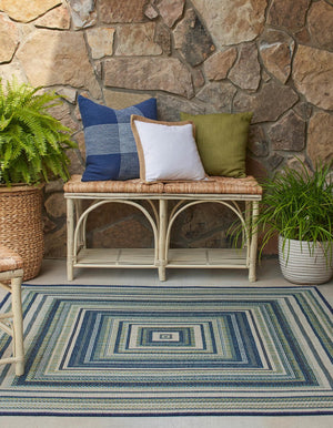 Blue 5' 3 x 5' 3 Baja Outdoor Square Area Rug Weather Resistant for Patio, Deck, Terrace, Balcony, Porch 100% Polypropylene Modern Outside Decor for Sale at Rug Engine