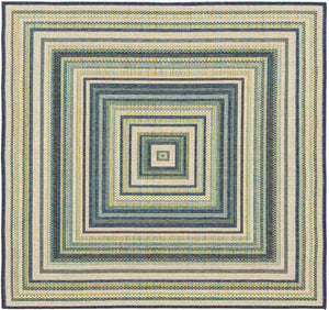 Blue 5' 3 x 5' 3 Baja Outdoor Square Area Rug Weather Resistant for Patio, Deck, Terrace, Balcony, Porch 100% Polypropylene Modern Outside Decor for Sale at Rug Engine
