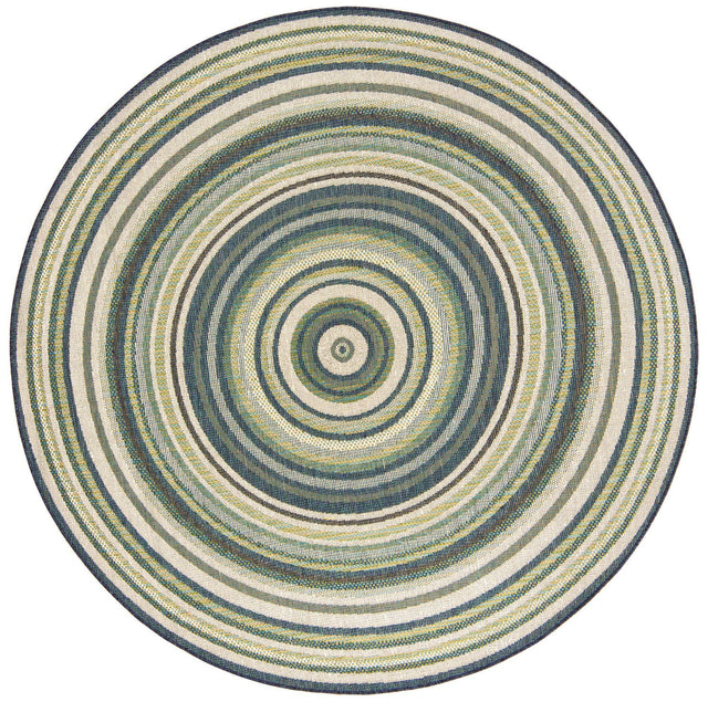 Blue 7' 10 x 7' 10 Baja Outdoor Round Area Rug Weather Resistant for Patio, Deck, Terrace, Balcony, Porch 100% Polypropylene Modern Outside Decor for Sale at Rug Engine