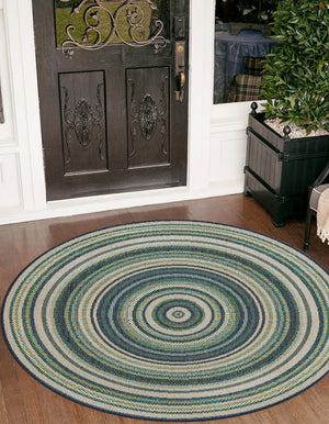 Blue 7' 10 x 7' 10 Baja Outdoor Round Area Rug Weather Resistant for Patio, Deck, Terrace, Balcony, Porch 100% Polypropylene Modern Outside Decor for Sale at Rug Engine