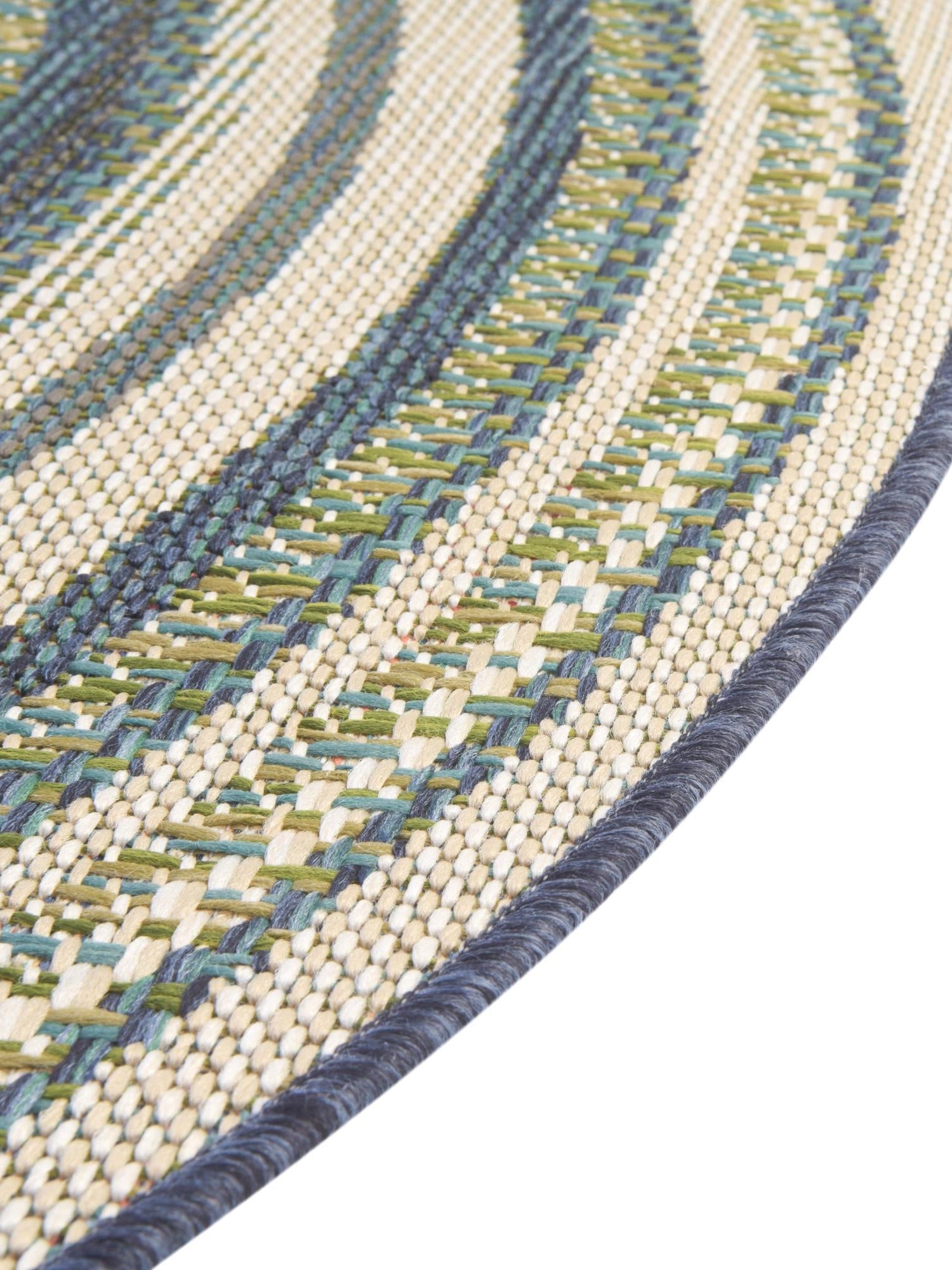 Blue 3' 3 x 3' 3 Baja Outdoor Round Area Rug Weather Resistant for Patio, Deck, Terrace, Balcony, Porch 100% Polypropylene Modern Outside Decor for Sale at Rug Engine