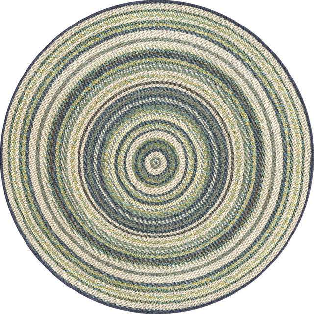 Blue 5' 3 x 5' 3 Baja Outdoor Round Area Rug Weather Resistant for Patio, Deck, Terrace, Balcony, Porch 100% Polypropylene Modern Outside Decor for Sale at Rug Engine