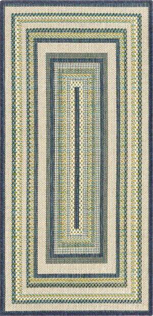 Blue 2' x 3' 11 Baja Outdoor Runner Area Rug Weather Resistant for Patio, Deck, Terrace, Balcony, Porch 100% Polypropylene Modern Outside Decor for Sale at Rug Engine