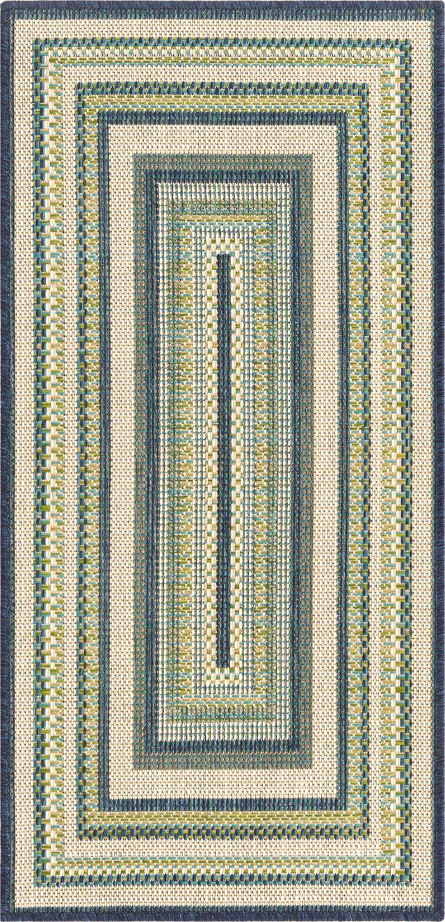 Blue 2' x 3' 11 Baja Outdoor Runner Area Rug Weather Resistant for Patio, Deck, Terrace, Balcony, Porch 100% Polypropylene Modern Outside Decor for Sale at Rug Engine