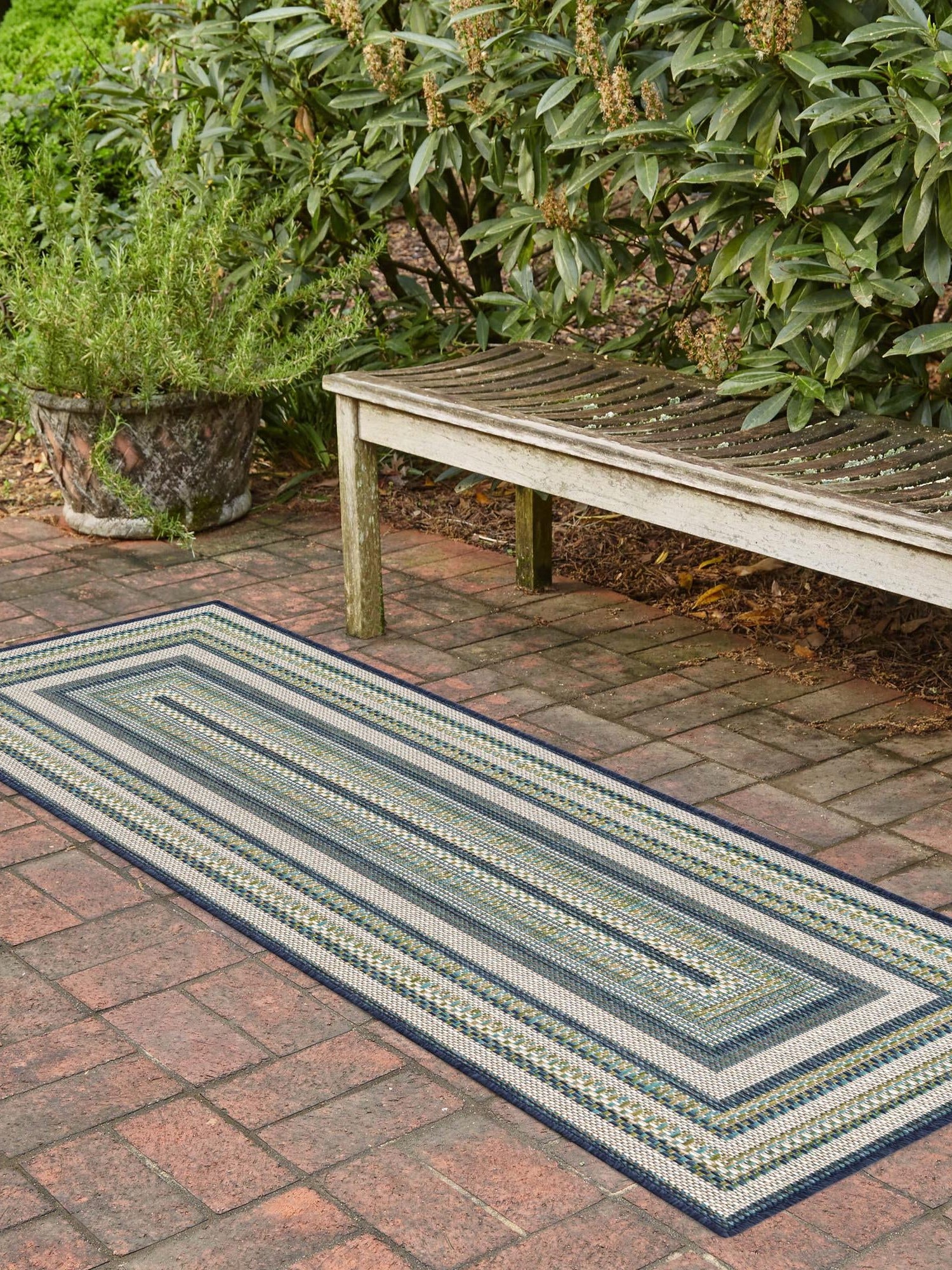 Blue 2' x 5' 11 Baja Outdoor Runner Area Rug Weather Resistant for Patio, Deck, Terrace, Balcony, Porch 100% Polypropylene Modern Outside Decor for Sale at Rug Engine
