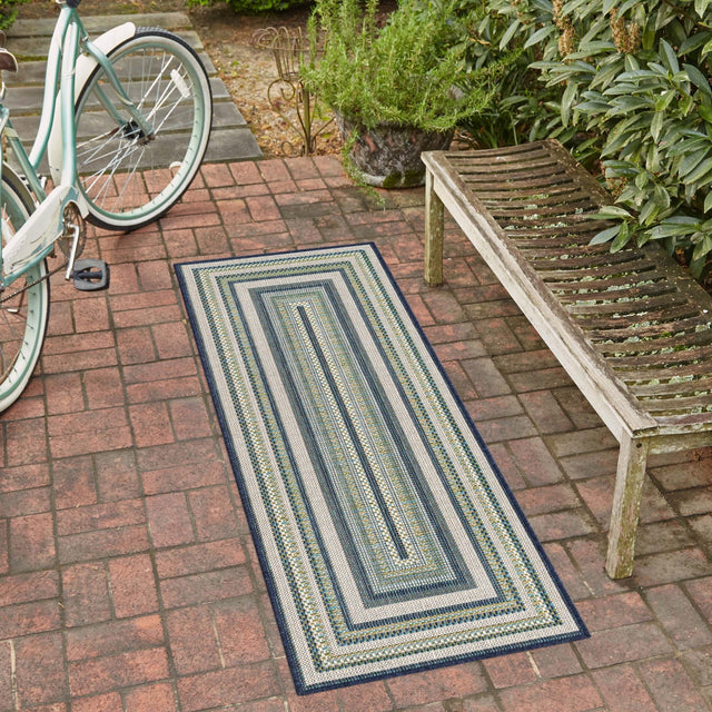 Blue 2' x 7' 10 Baja Outdoor Runner Area Rug Weather Resistant for Patio, Deck, Terrace, Balcony, Porch 100% Polypropylene Modern Outside Decor for Sale at Rug Engine