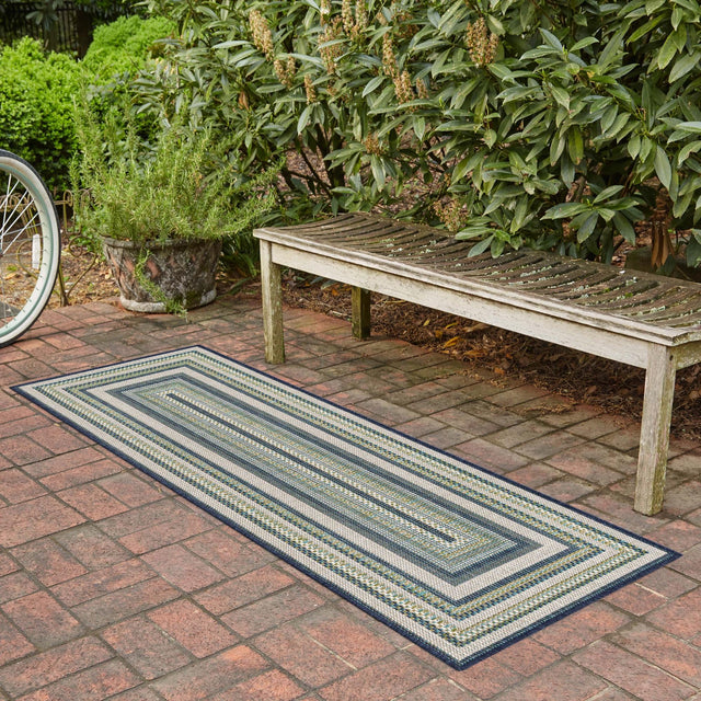 Blue 2' x 7' 10 Baja Outdoor Runner Area Rug Weather Resistant for Patio, Deck, Terrace, Balcony, Porch 100% Polypropylene Modern Outside Decor for Sale at Rug Engine