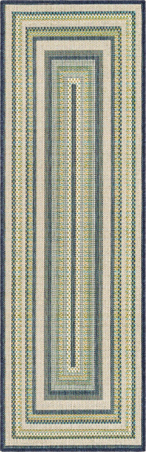 Blue 2' x 5' 11 Baja Outdoor Runner Area Rug Weather Resistant for Patio, Deck, Terrace, Balcony, Porch 100% Polypropylene Modern Outside Decor for Sale at Rug Engine