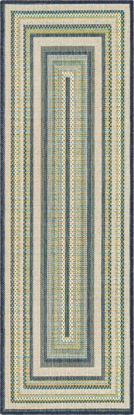 Blue 2' x 5' 11 Baja Outdoor Runner Area Rug Weather Resistant for Patio, Deck, Terrace, Balcony, Porch 100% Polypropylene Modern Outside Decor for Sale at Rug Engine