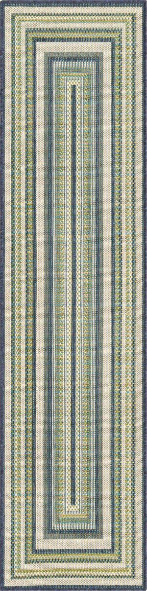 Blue 2' x 7' 10 Baja Outdoor Runner Area Rug Weather Resistant for Patio, Deck, Terrace, Balcony, Porch 100% Polypropylene Modern Outside Decor for Sale at Rug Engine