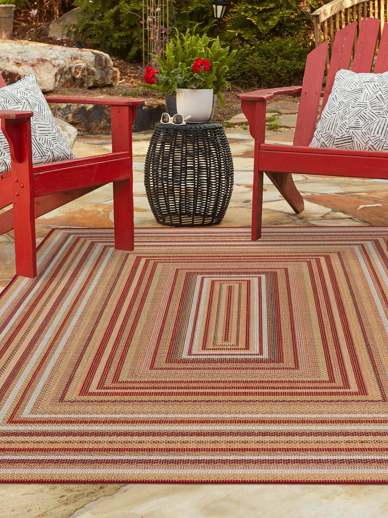 Burgundy 2' x 2' 11 Baja Outdoor Rectangle Area Rug Weather Resistant for Patio, Deck, Terrace, Balcony, Porch 100% Polypropylene Modern Outside Decor for Sale at Rug Engine
