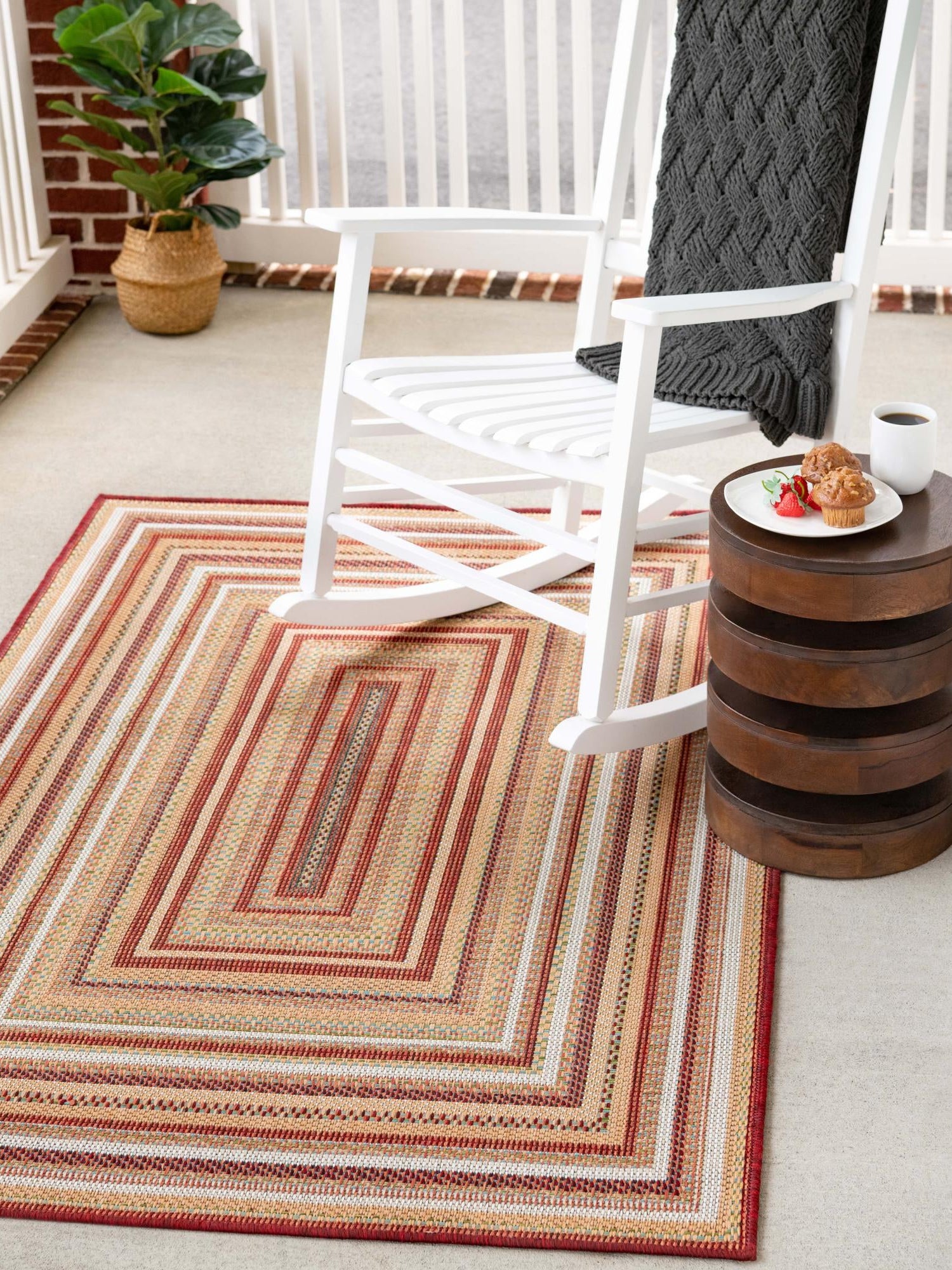 Burgundy 2' x 2' 11 Baja Outdoor Rectangle Area Rug Weather Resistant for Patio, Deck, Terrace, Balcony, Porch 100% Polypropylene Modern Outside Decor for Sale at Rug Engine