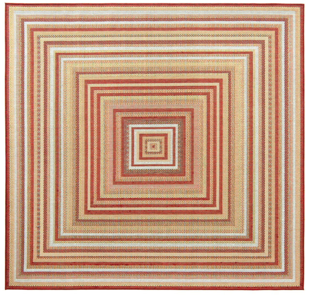 Burgundy 7' 10 x 7' 10 Baja Outdoor Square Area Rug Weather Resistant for Patio, Deck, Terrace, Balcony, Porch 100% Polypropylene Modern Outside Decor for Sale at Rug Engine
