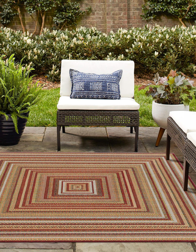 Burgundy 7' 10 x 7' 10 Baja Outdoor Square Area Rug Weather Resistant for Patio, Deck, Terrace, Balcony, Porch 100% Polypropylene Modern Outside Decor for Sale at Rug Engine