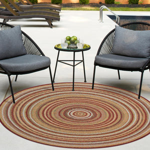 Burgundy 7' 10 x 7' 10 Baja Outdoor Round Area Rug Weather Resistant for Patio, Deck, Terrace, Balcony, Porch 100% Polypropylene Modern Outside Decor for Sale at Rug Engine