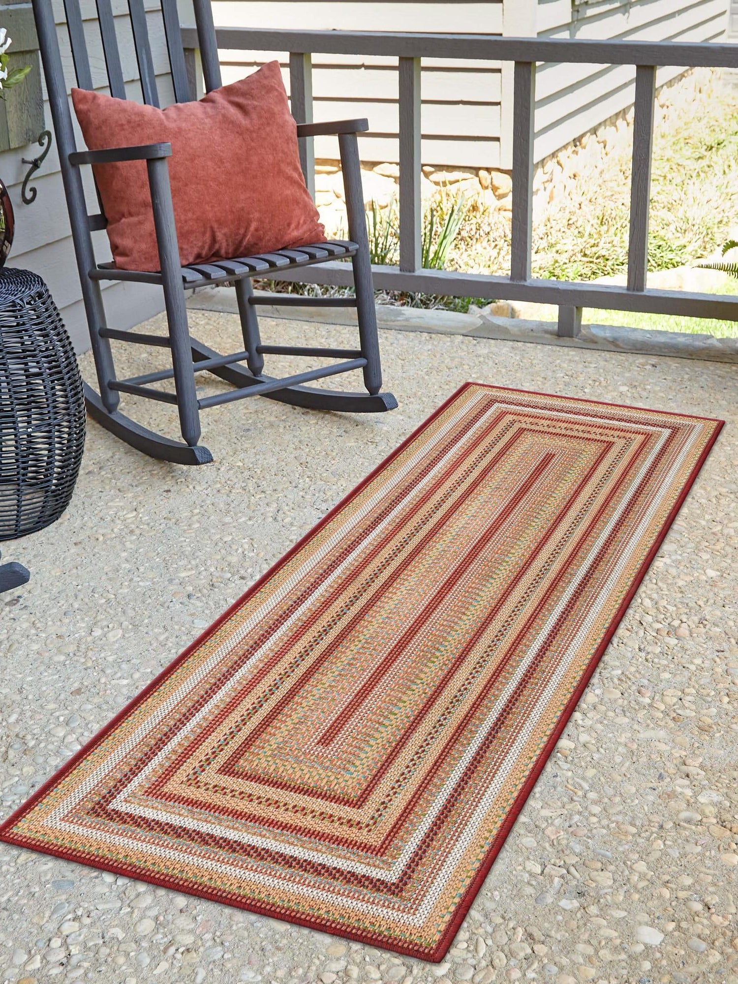 Burgundy 2' x 7' 10 Baja Outdoor Runner Area Rug Weather Resistant for Patio, Deck, Terrace, Balcony, Porch 100% Polypropylene Modern Outside Decor for Sale at Rug Engine