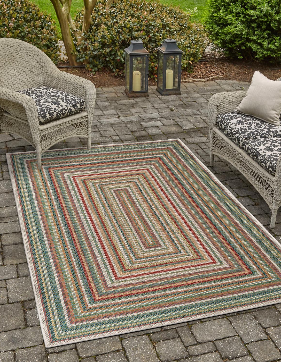 Multicolor 6' x 9' Baja Outdoor Rectangle Area Rug Weather Resistant for Patio, Deck, Terrace, Balcony, Porch 100% Polypropylene Modern Outside Decor for Sale at Rug Engine