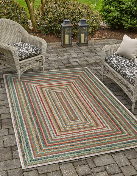 Multicolor 5' 3 x 7' 7 Baja Outdoor Rectangle Area Rug Weather Resistant for Patio, Deck, Terrace, Balcony, Porch 100% Polypropylene Modern Outside Decor for Sale at Rug Engine