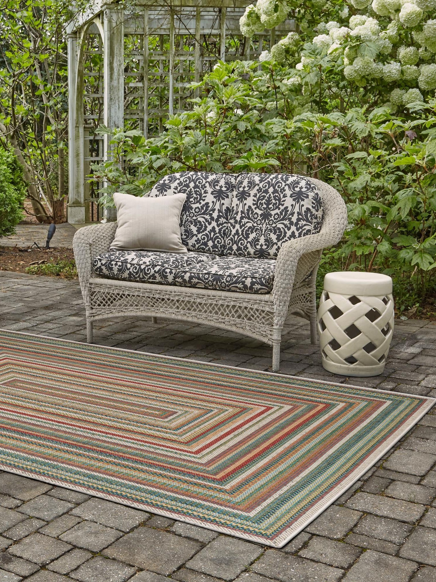 Multicolor 7' 1 x 10' Baja Outdoor Rectangle Area Rug Weather Resistant for Patio, Deck, Terrace, Balcony, Porch 100% Polypropylene Modern Outside Decor for Sale at Rug Engine
