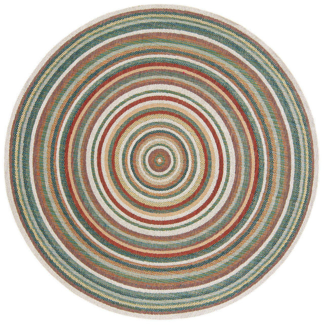 Multicolor 7' 10 x 7' 10 Baja Outdoor Round Area Rug Weather Resistant for Patio, Deck, Terrace, Balcony, Porch 100% Polypropylene Modern Outside Decor for Sale at Rug Engine